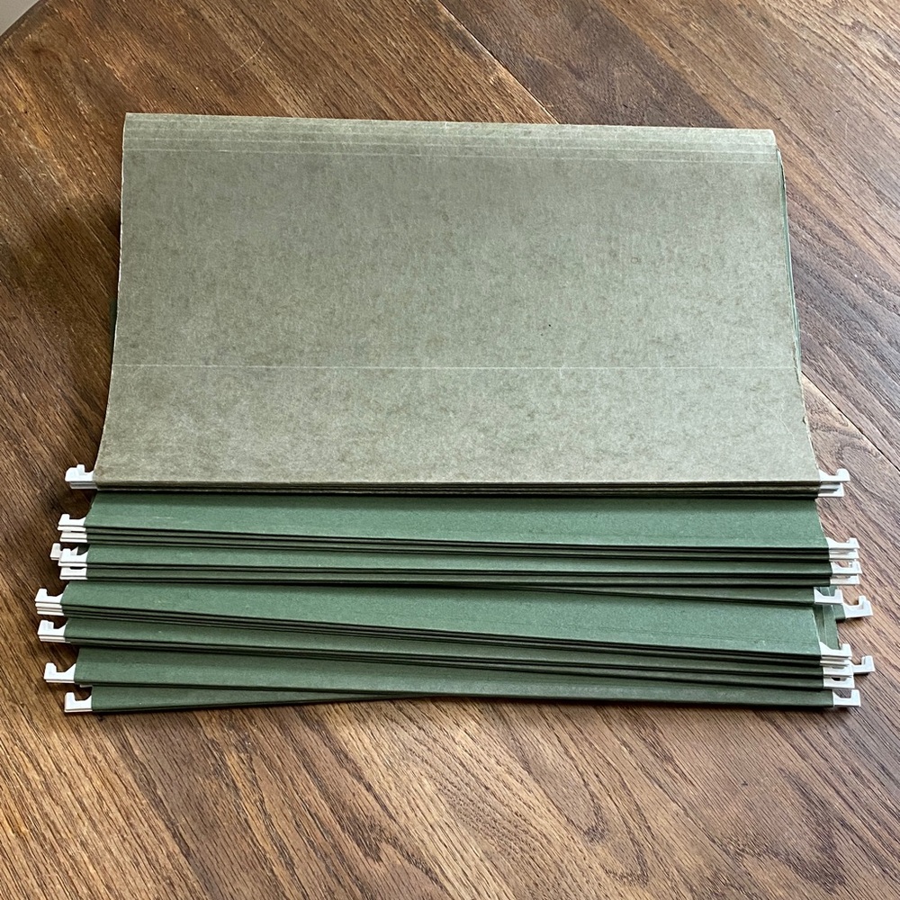 15 Legal Size Hanging File Folders. Gently Used.